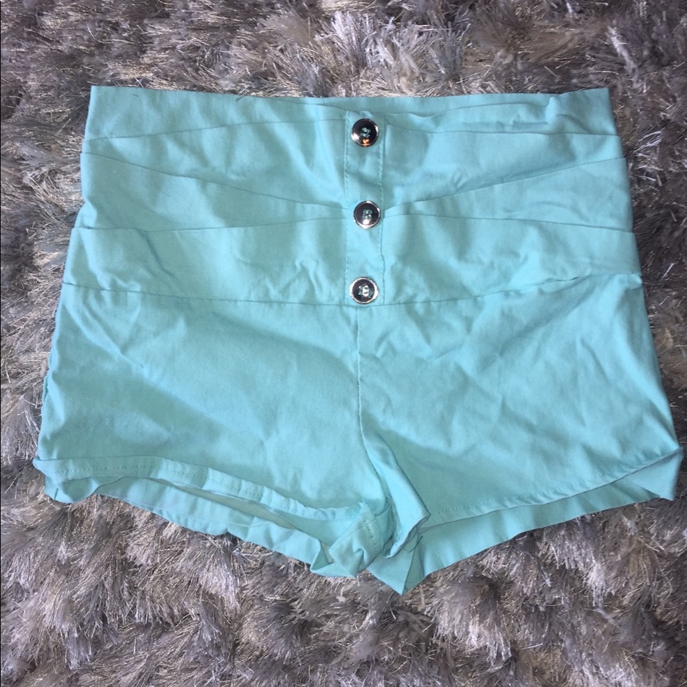 Teal High Waisted Stretchy Shorts